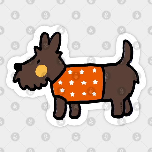 brown puppy in orange jumper Sticker by cartoonygifts